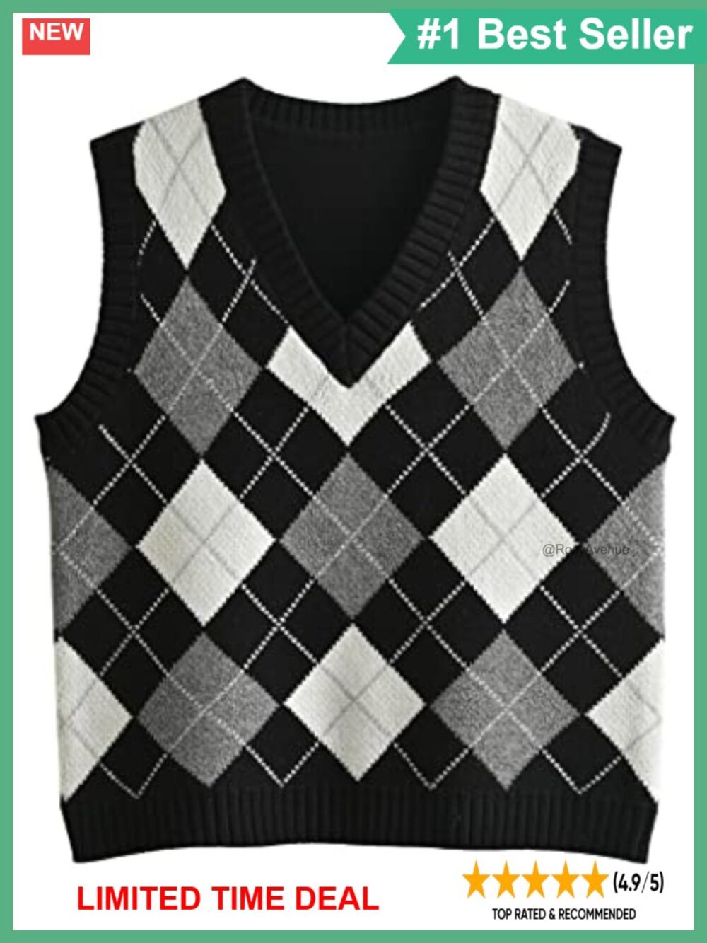 Sleeveless Knitted Sweater Vest V-Neck Crop Plaid Preppy Tank Top